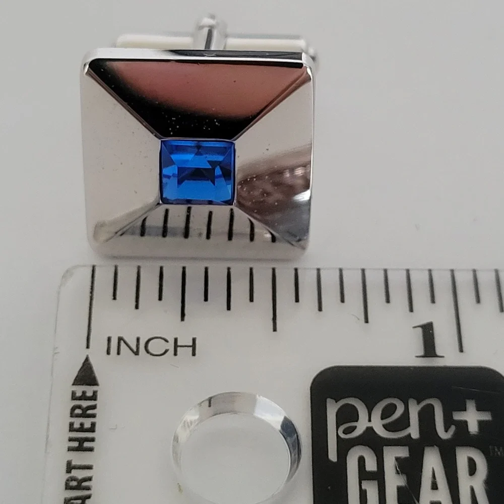 Michiko London Koshino Silver Tone Blue Crystal Square Geometric Cufflinks Box
